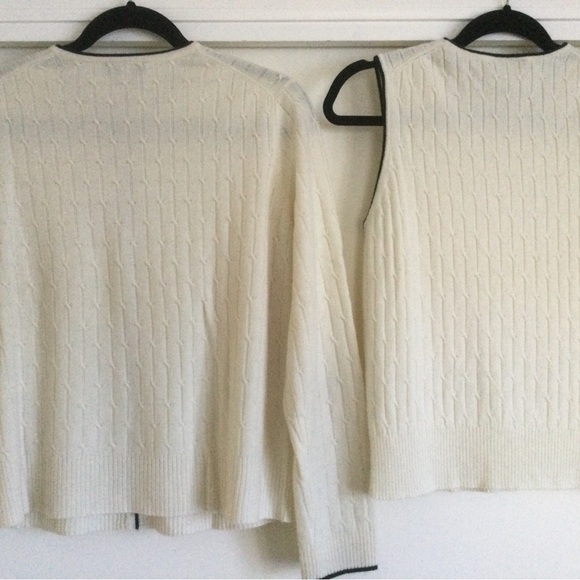 EUC Ann Taylor cashmere black tipped ivory sweater set. Size large. - Picture 8 of 11